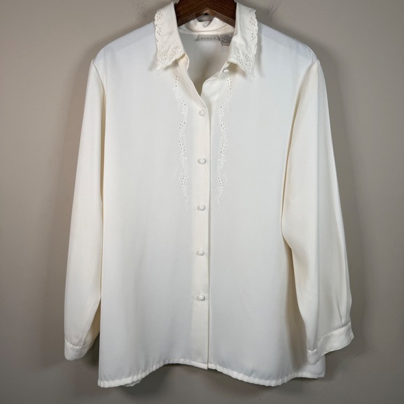 Koret Tops - Koret Cream Embroidered Collar Front Placket 18W Button Down Dress Shirt 18W